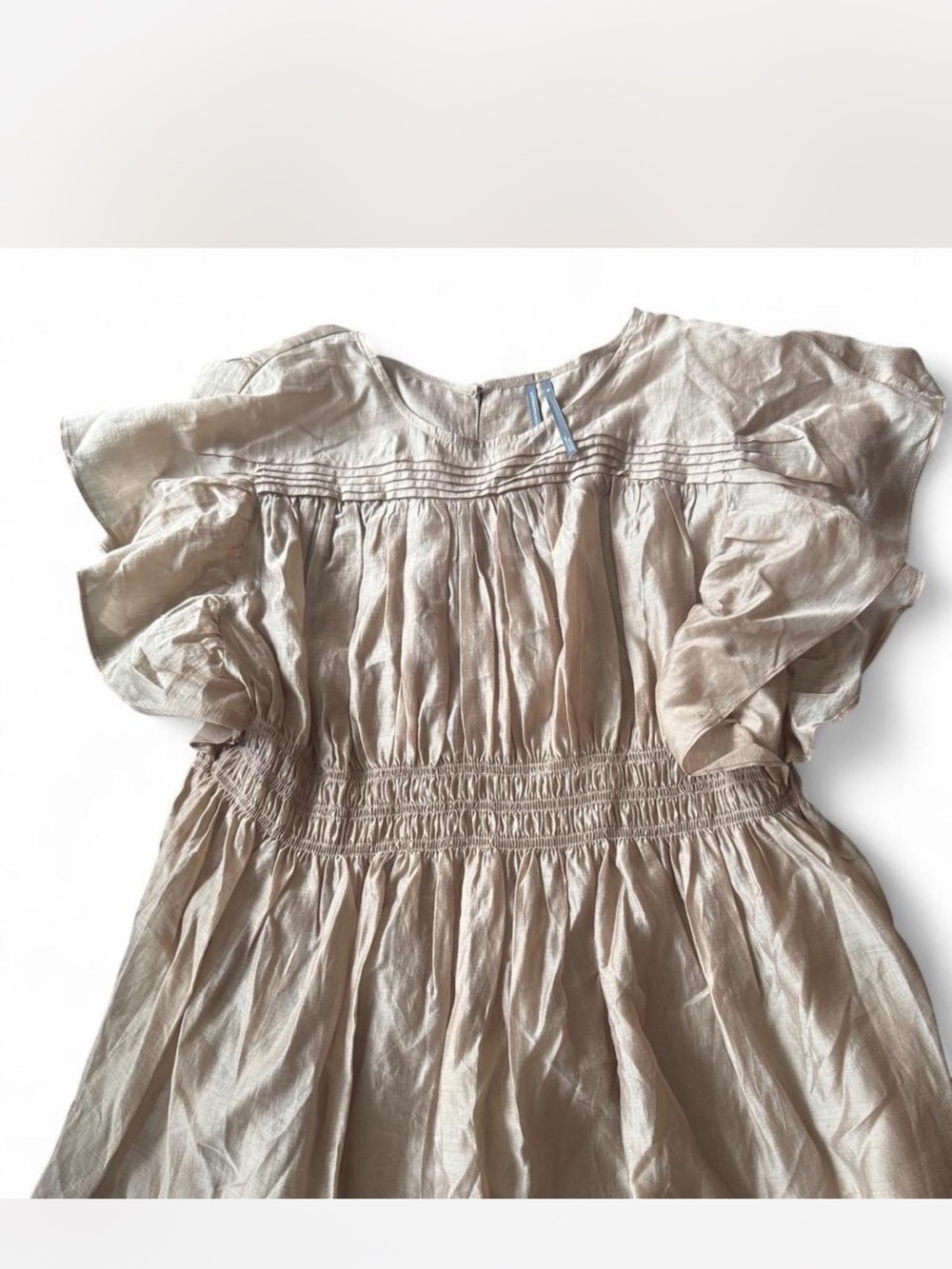 Anthropologie Champagne Ruffle Sleeve Top